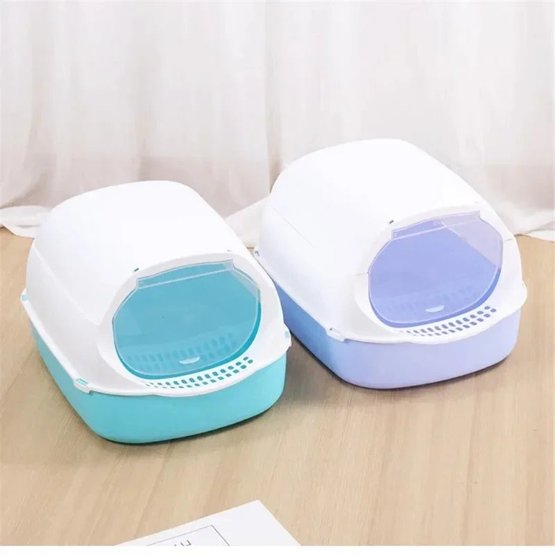 Semi-Enclosed Kitty Sandbox Cat Litter Box Splashproof Tray