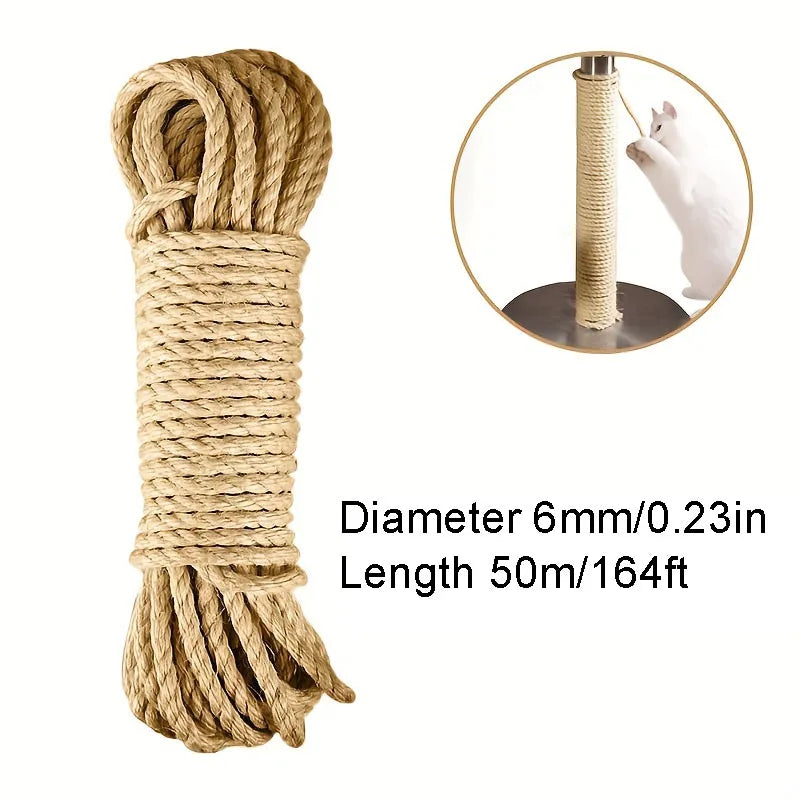 PawJoyKwT natural hemp rope bundle, 6mm diameter, 50m length for scratching