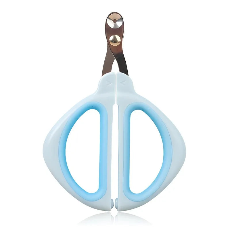 Light blue pet nail clipper with circular-hole handle and blue inner loop
