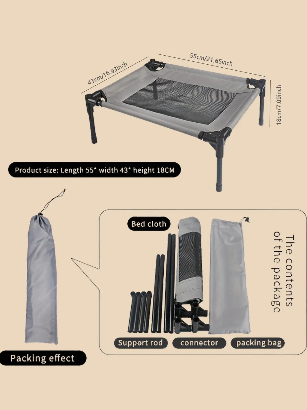 Portable Raised Dog Bed Washable Breathable Mesh Small Dogs