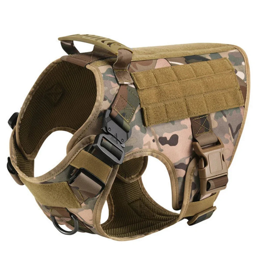 Camouflage dog training vest harness with padded body and front metal buckle