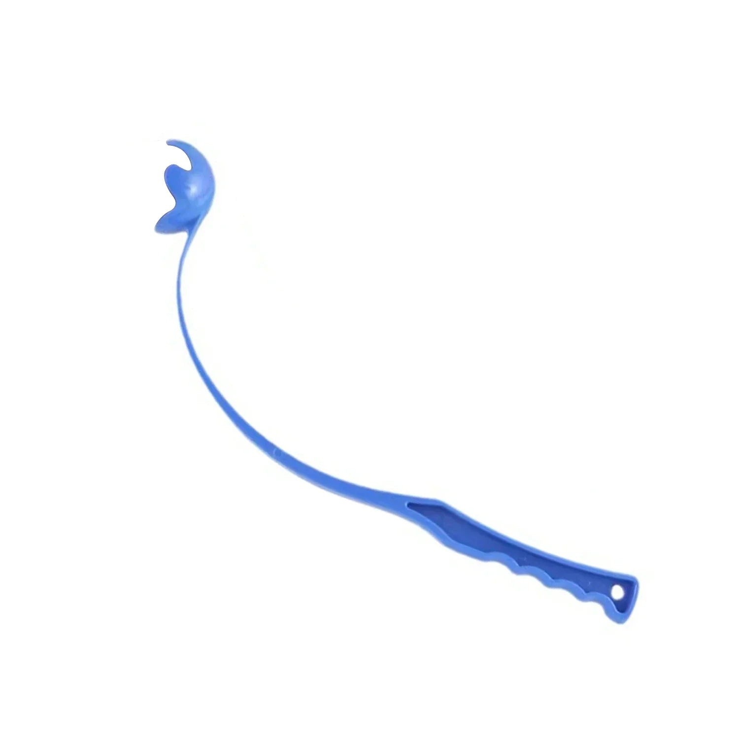 Dog tennis ball launcher fetch set with blue ball and blue curved launcher handle