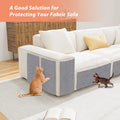 Self-adhesive sofa protector mat on fabric couch sides, with gray scratch surface