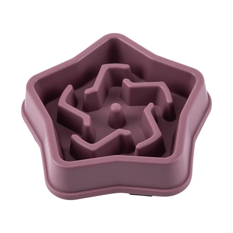 Purple slow-feeding non-slip pet bowl with raised anti-choke maze insert