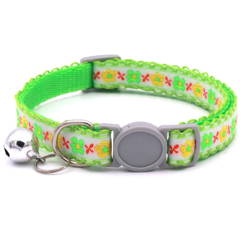 Floral Embroidered Cat Collar Adjustable Lace Bell Cute