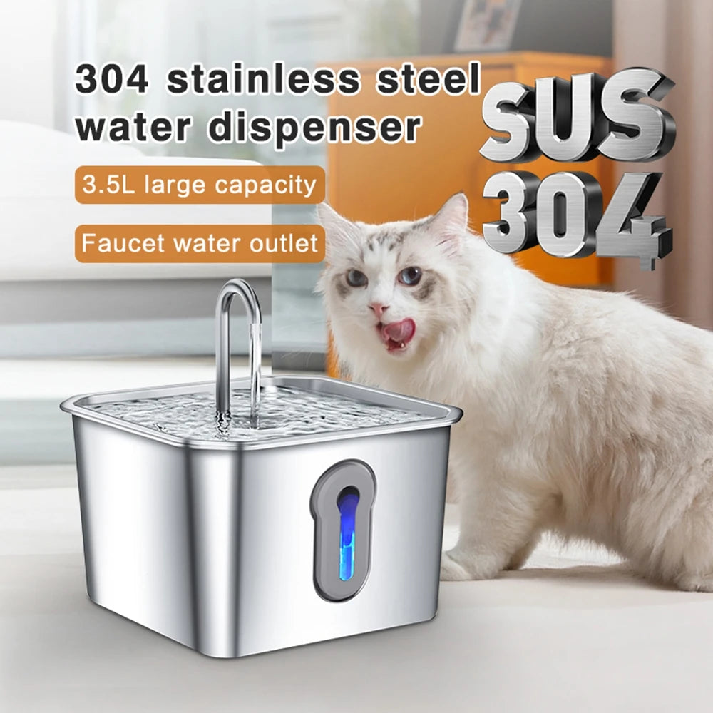 Stainless Steel Cat Water Fountain 134oz/4L Ultra-Quiet Pump Multi-Pet