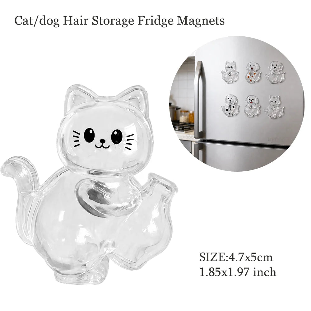 Clear resin pet magnet keychain shaped like a cat with black facial features