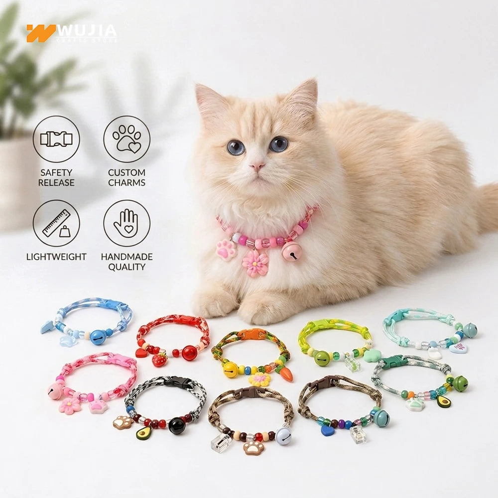 Cute Beaded Pet Collar Adjustable Bell Anti-Lost Cats Dogs