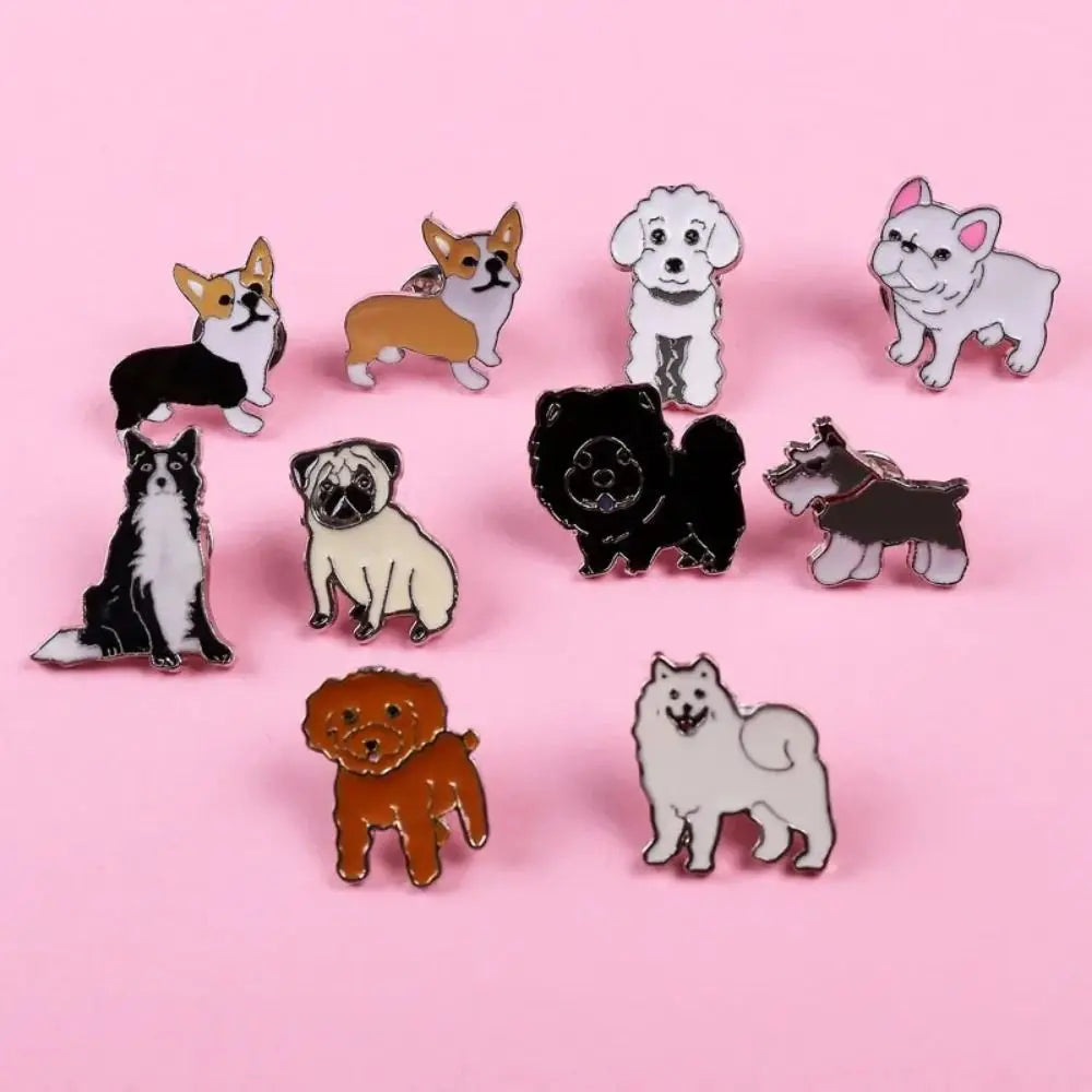 Assorted cartoon dog enamel pin badge set in multiple colors