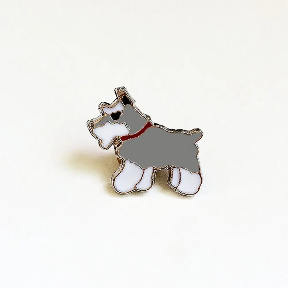 Cartoon husky enamel pin with gray coat and red collar