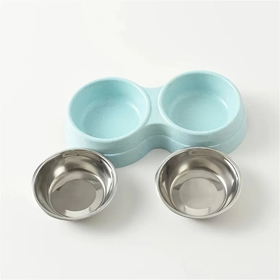 Dual Stainless Steel Double Pet Bowl with Non-Skid Base