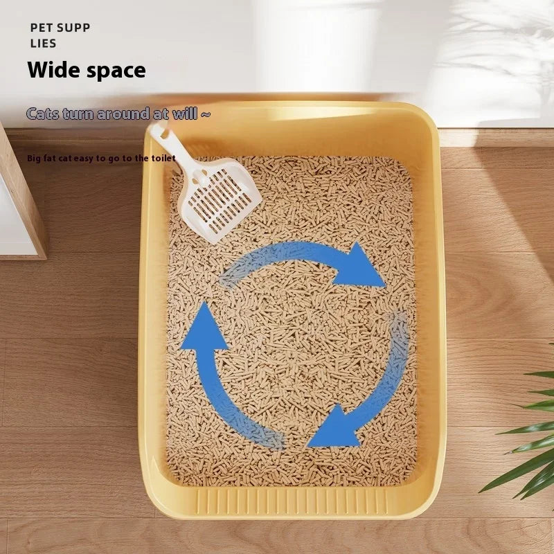 Oversized Semi-Enclosed Cat Litter Box Anti-Splash Kitten Toilet