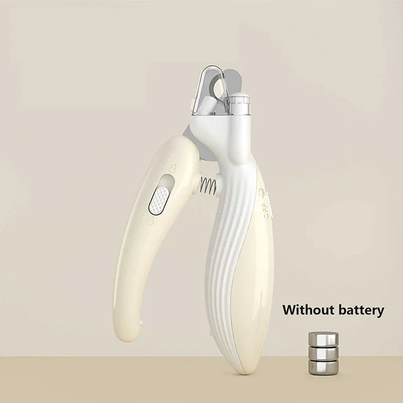 White and cream pet nail clipper with clear LED lamp