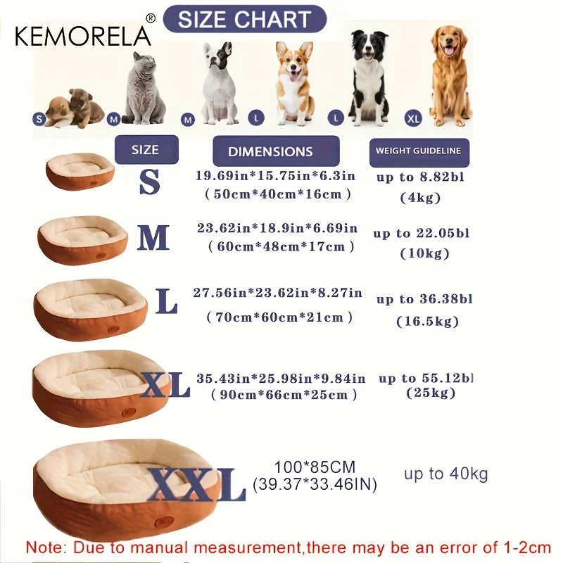 Plush Oval Pet Bed – Washable All-Season Cat & Dog Cushion