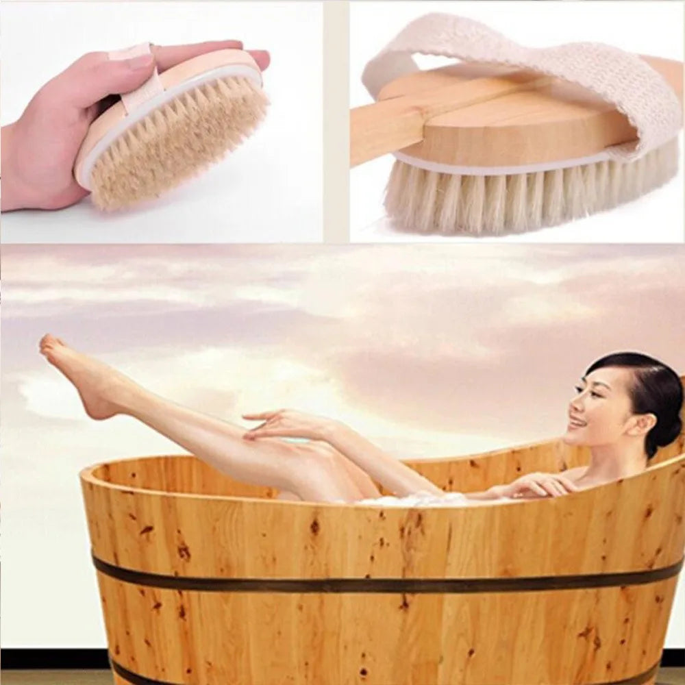Natural Bath Brush Long Wooden Handle Back Scrubber