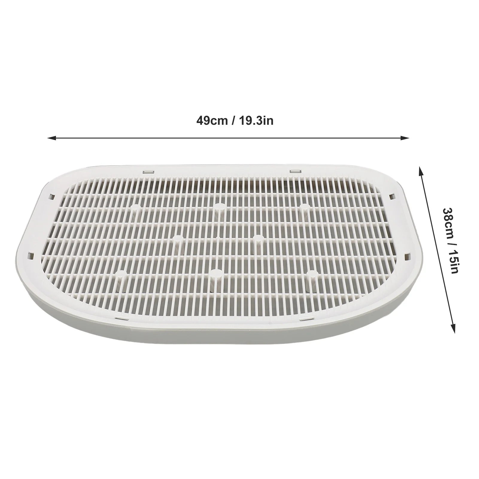Waterproof anti-slip cat litter mat, light gray, underside lip and drainage grid pattern