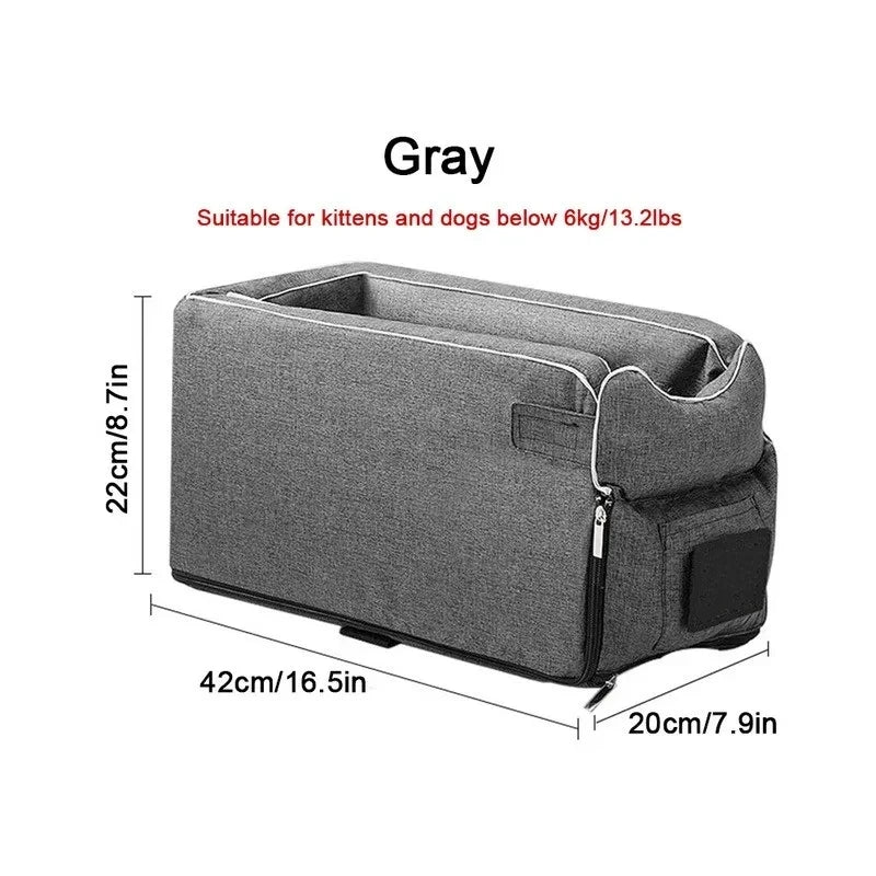 Gray portable soft dog car seat travel carrier bag with side inner pocket
