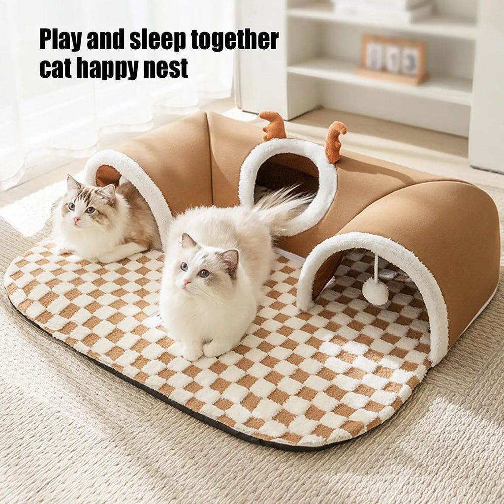 Cat Tunnel Play Bed Warm Foldable Indoor Plush Shelter