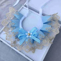 Lace mesh bowknot scarf collar with flower, light blue gingham bow