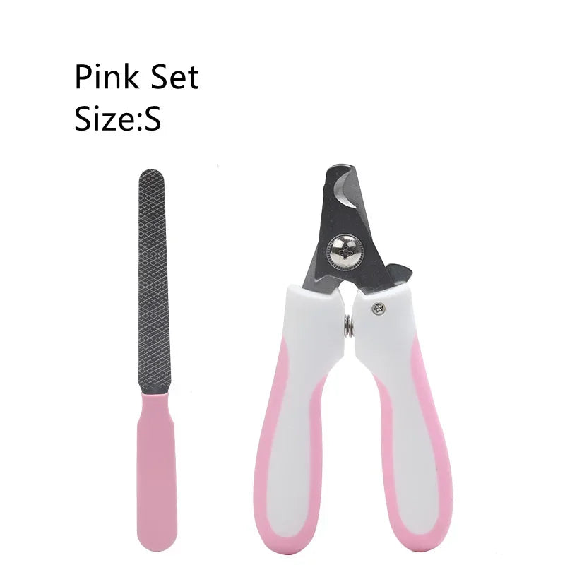 Pet nail clipper set with pink handles and nail file, size S