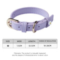 Lavender PU leather pet collar with daisy charm and alloy buckle, adjustable holes