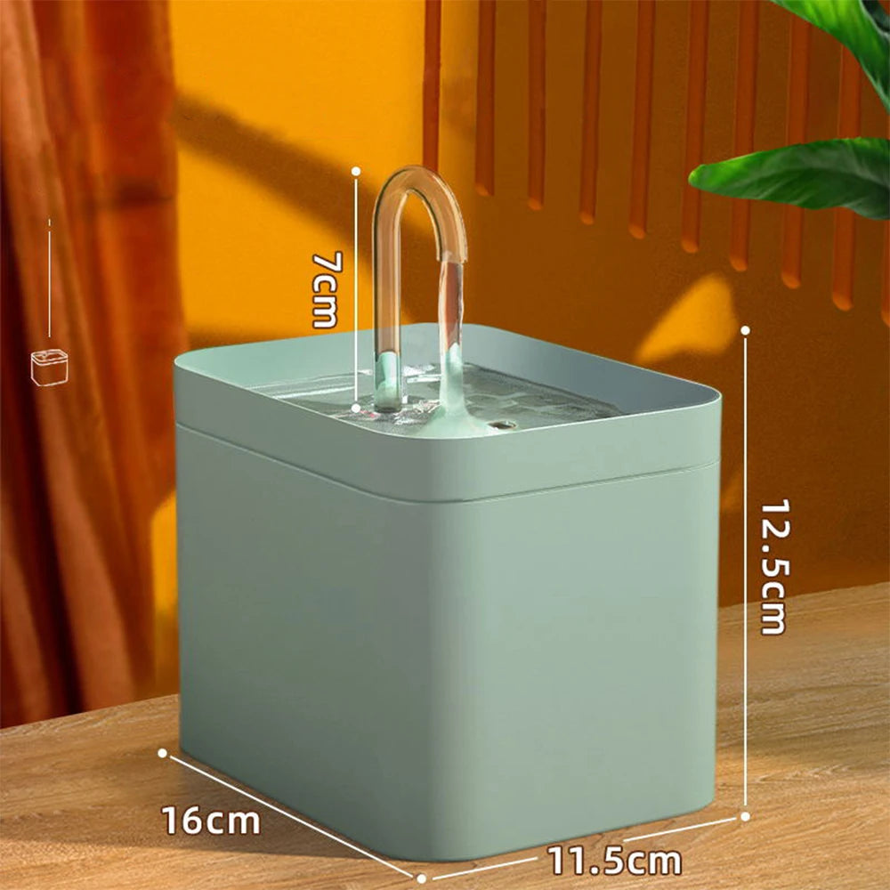 Mint green square cat water fountain with clear arched spout