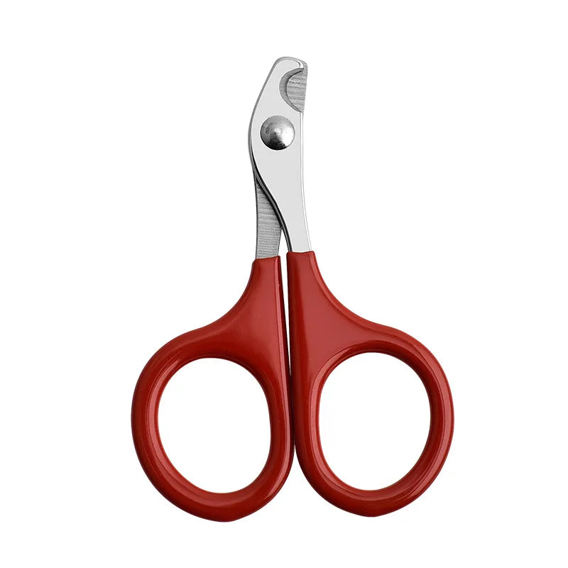 Red pet nail grooming scissors with silver blades and two finger rings