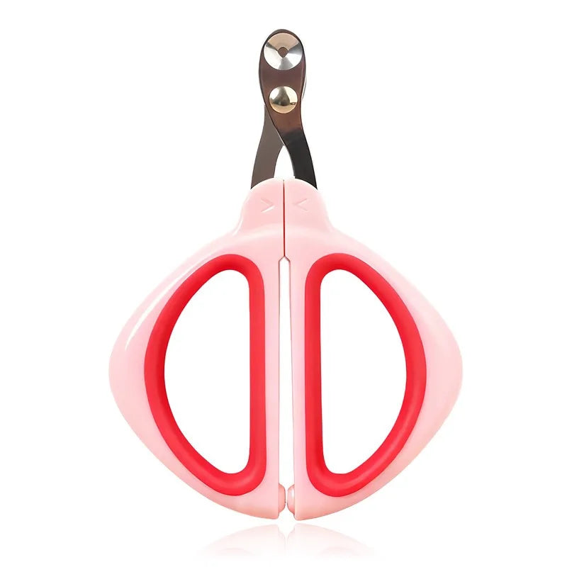 Pink pet nail clipper with circular-hole handle and red inner loop