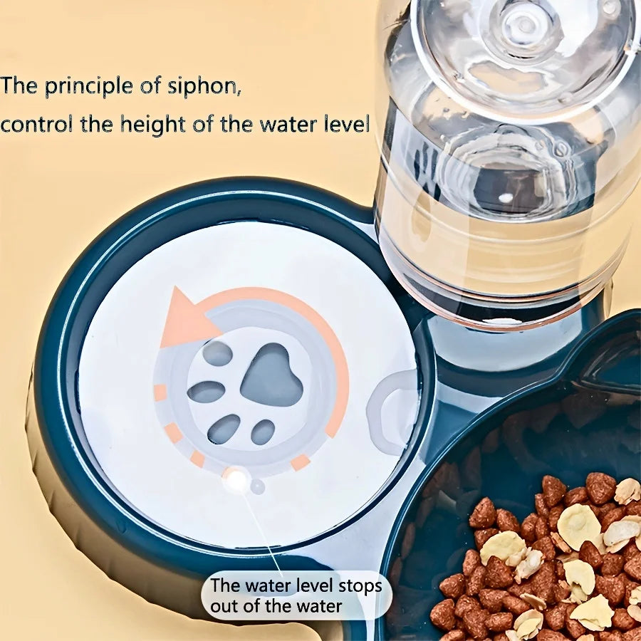 3-in-1 Pet Bowl with Gravity Water Bottle for Cats Neck Protection
