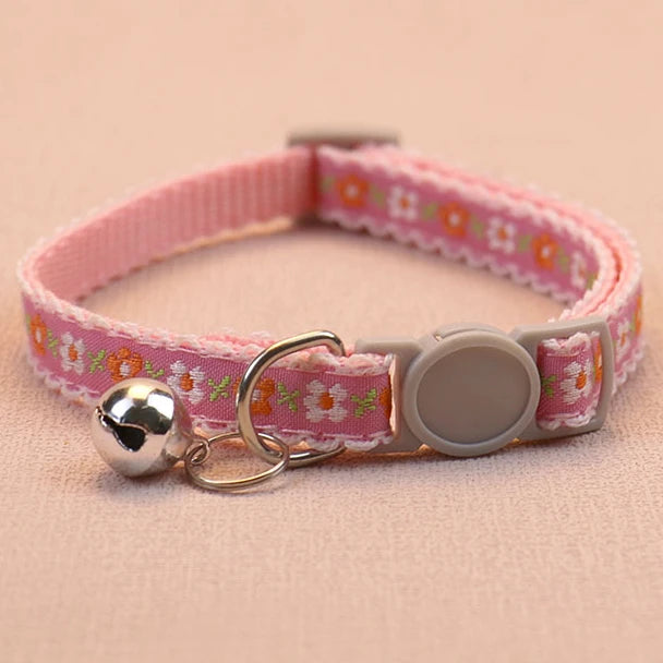 Floral Embroidered Cat Collar Durable Lace Bell Premium