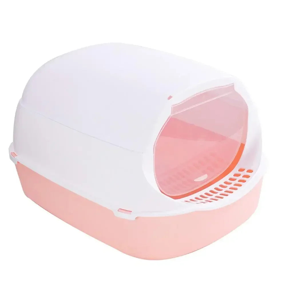 Semi-Enclosed Kitty Sandbox Cat Litter Box Splashproof Tray