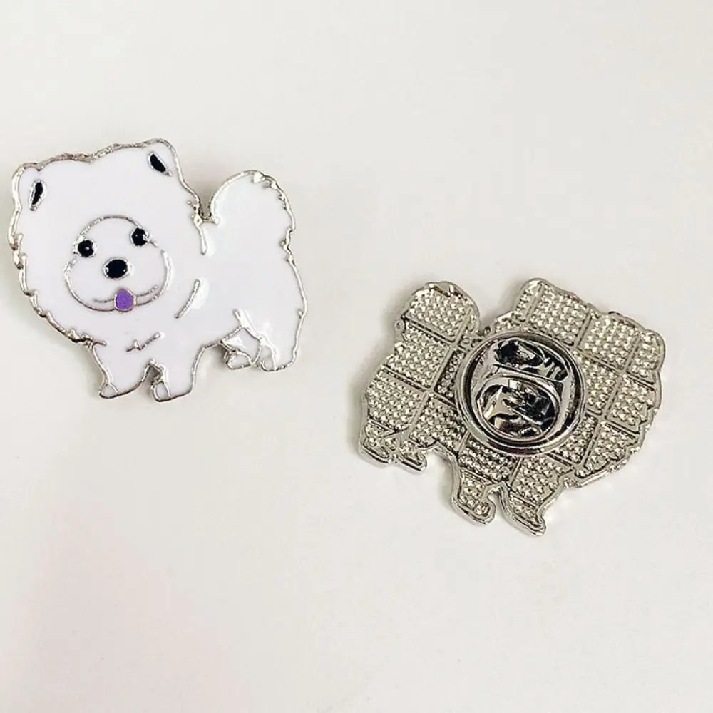 Enamel dog pins with silver backing: white dog face and ornate pin clasp