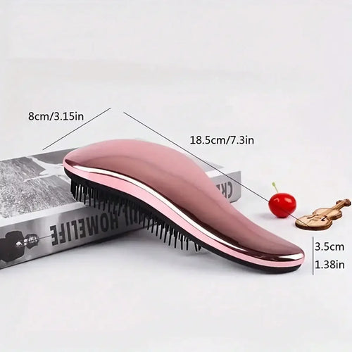 2-in-1 dog grooming comb and massage brush, rose-pink glossy body with metal pins