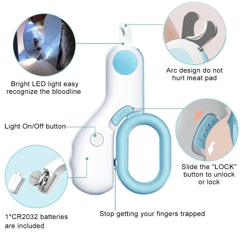 Professional Cat Nail Clipper LED Light Dog Grooming Claw Scissors