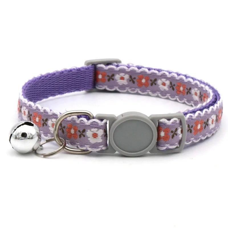 Floral Embroidered Cat Collar Adjustable Lace Bell Cute