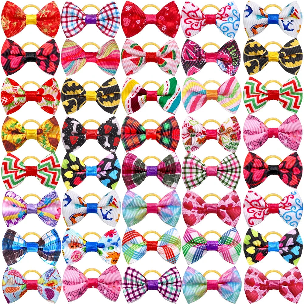Assorted patterned dog hair bows with yellow elastic loops