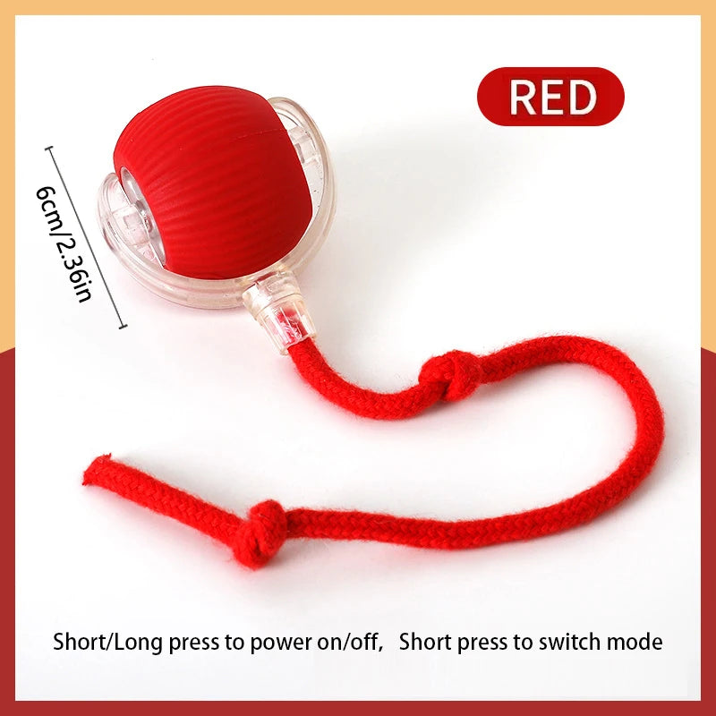 Red pet jump ball toy with pull-cord string and glowing top compartment