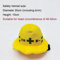 Pet safety helmet hat for dogs and cats, yellow plush with green cross and chin strap