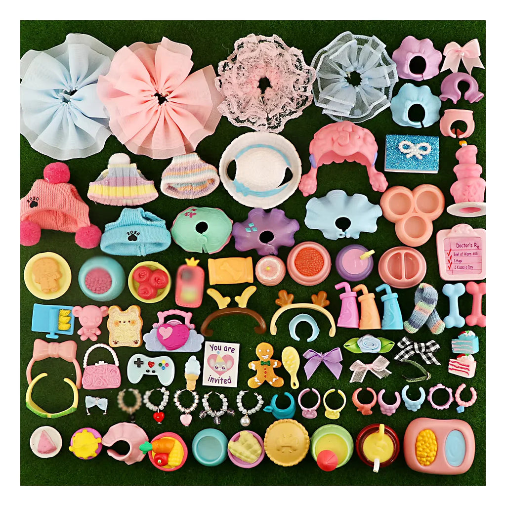 Assorted pet collar accessories set, colorful charm bands, clips, and ring pieces