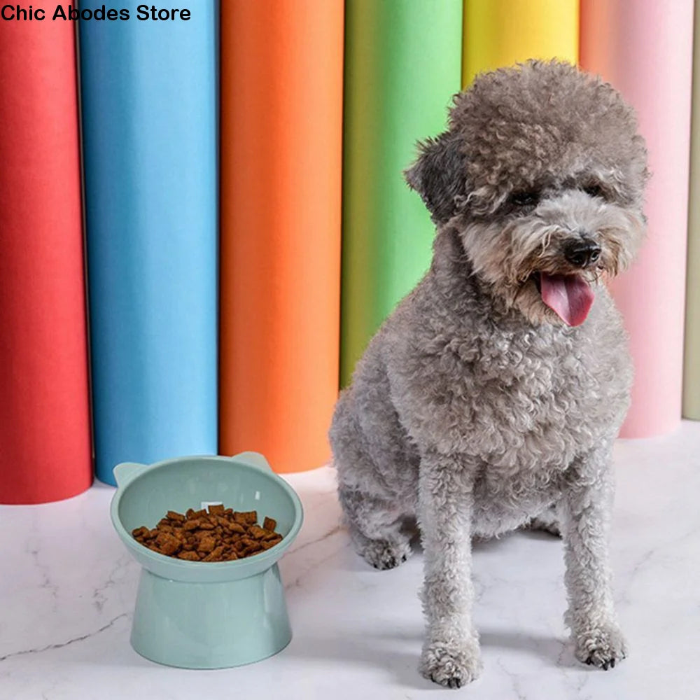 Slanted Elevated Dog Cat Feeder Bowl Food Water Feeding Cup