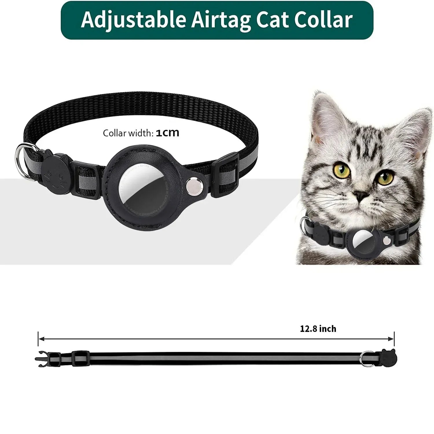 Waterproof Breakaway Cat Collar Bell Reflective AirTag Holder