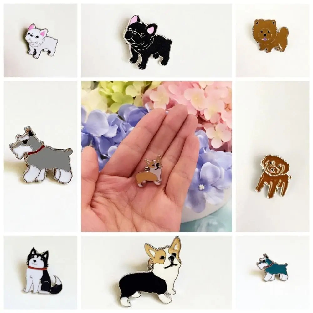 Cartoon dog enamel pin set with assorted designs and colors