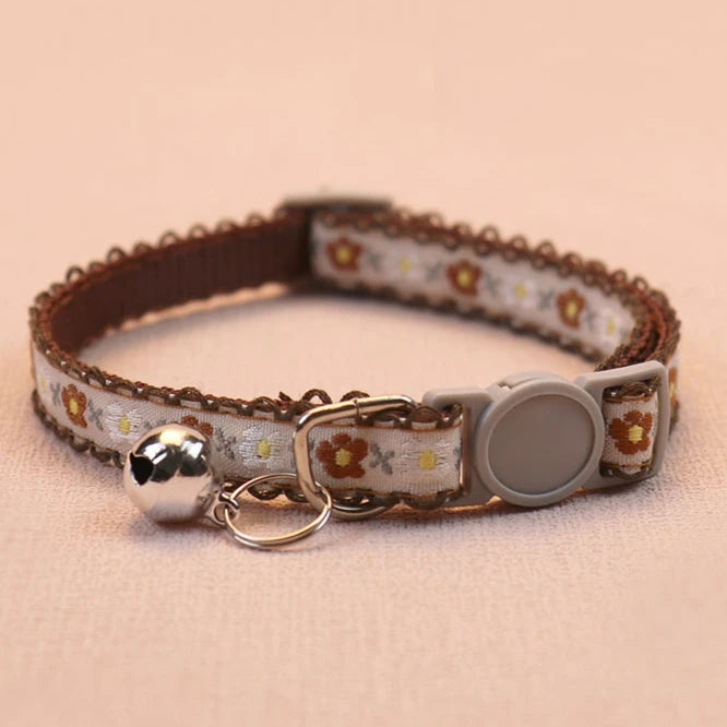 Floral Embroidered Cat Collar Durable Lace Bell Premium