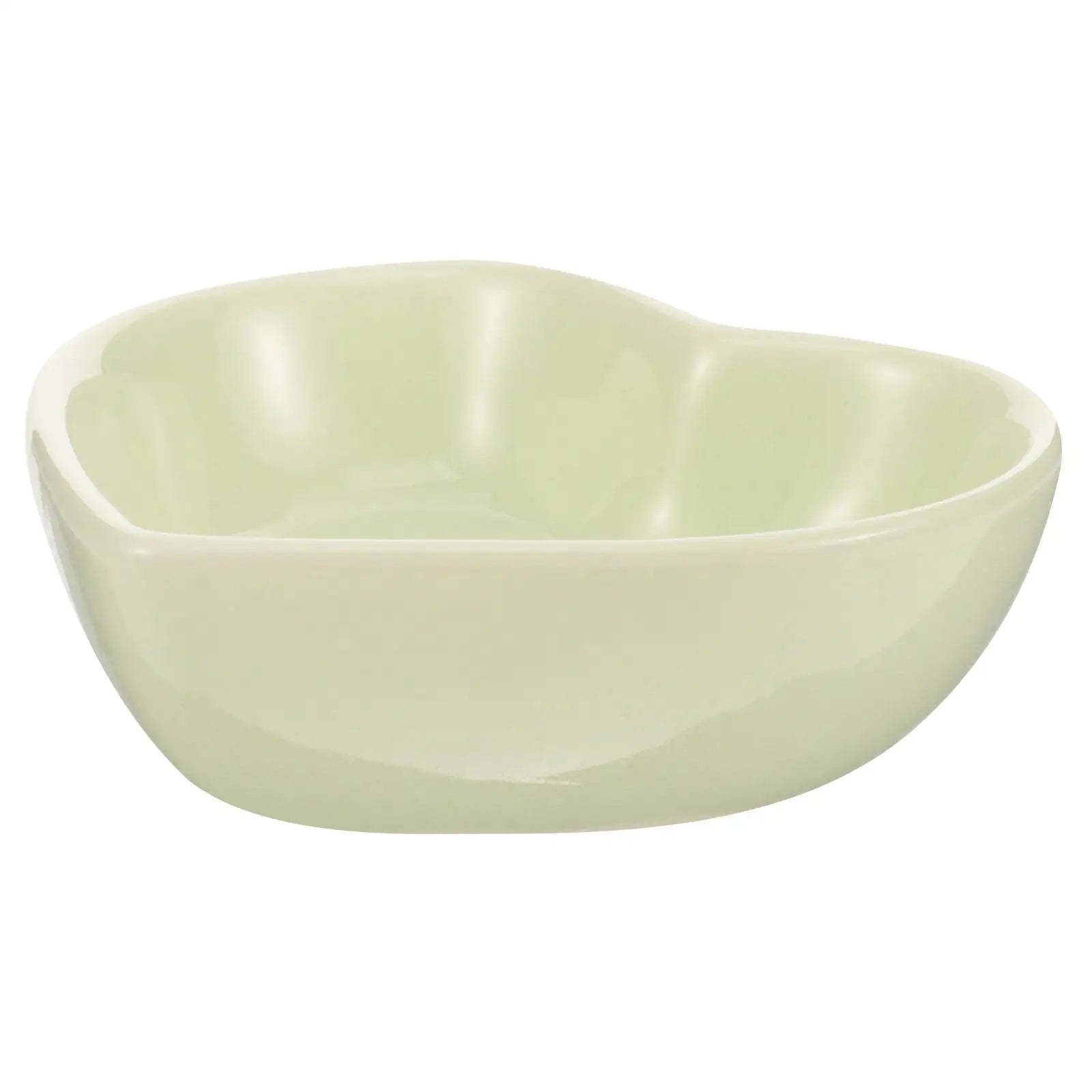 Light green heart-shaped ceramic pet bowl with glossy finish