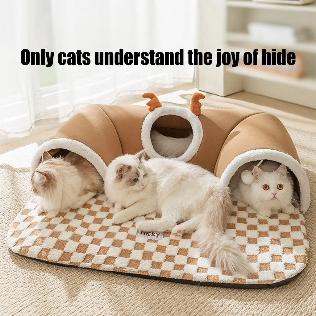 Cat Tunnel Play Bed Warm Foldable Indoor Plush Shelter