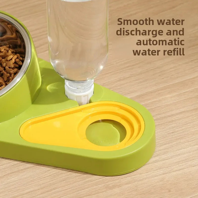 Double Bowl Pet Feeder with Auto-Refill Water Dispenser