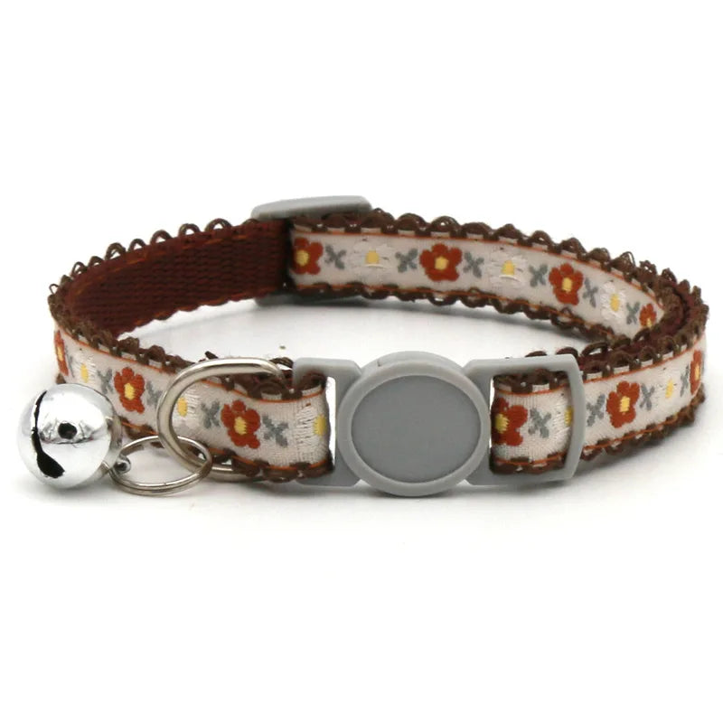 Floral Embroidered Cat Collar Adjustable Lace Bell Cute