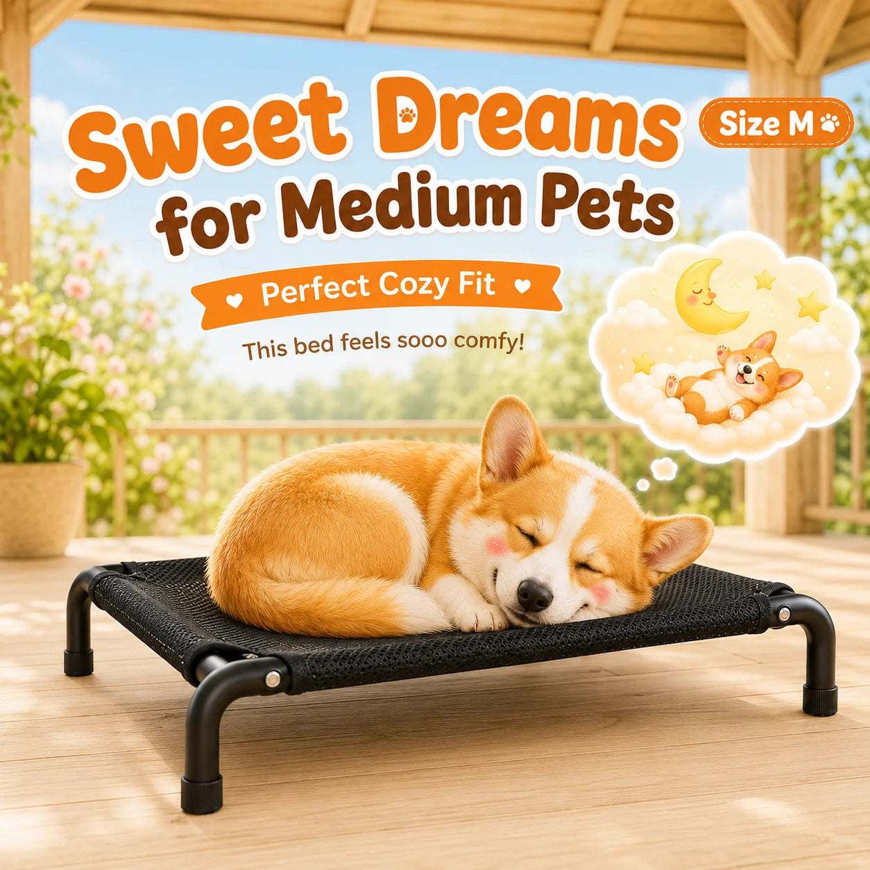 Washable Elevated Breathable Mesh Dog Bed for All Sizes