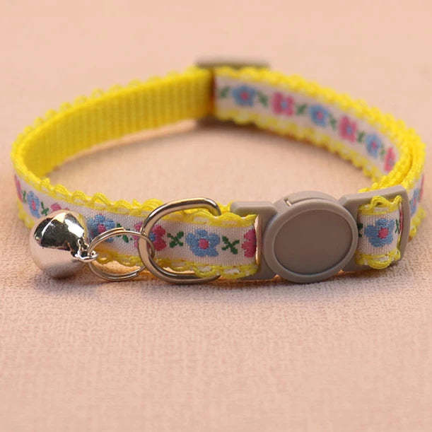 Floral Embroidered Cat Collar Durable Lace Bell Premium
