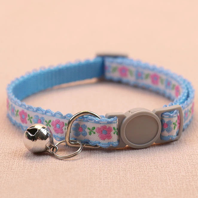 Floral Embroidered Cat Collar Durable Lace Bell Premium